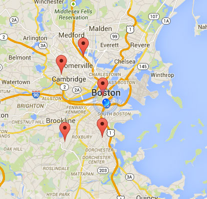 Screenshot of Google map with pins on it